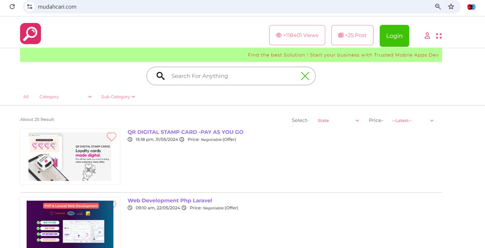 Laman Web MudahCari.com Untuk Dijual!